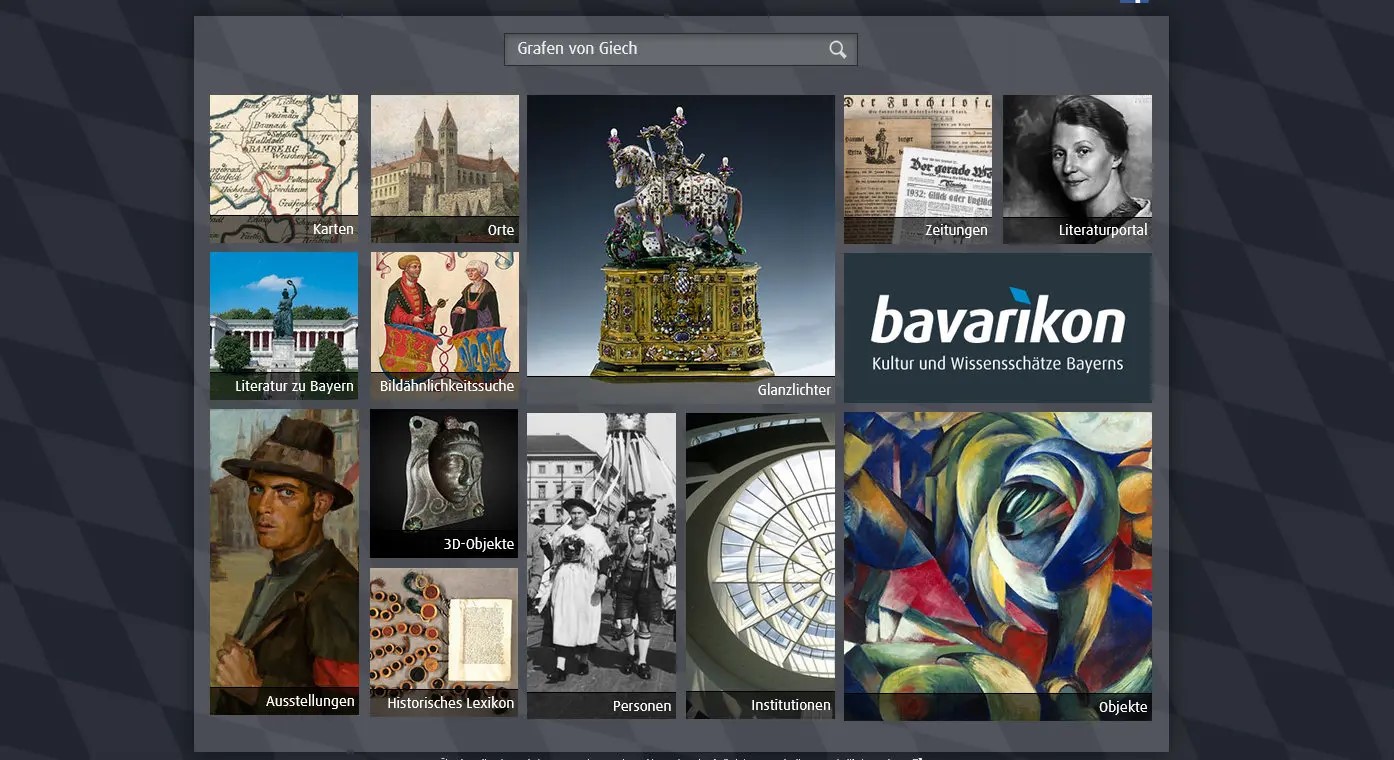 Screenshot der Startseite des Bavarikon